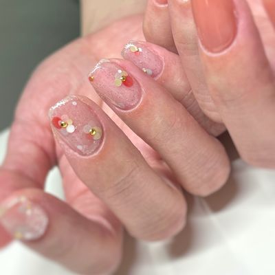 ワンカラー …ラメグラ)×シンプル２本デザイン