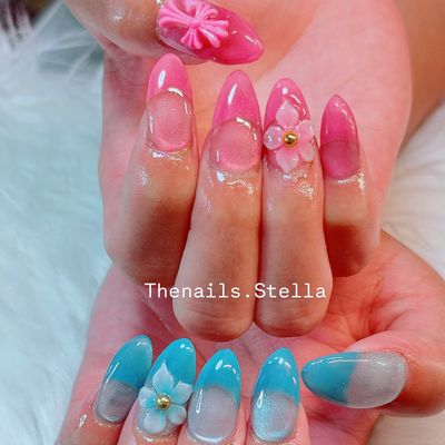 チップ長さ出し3D花十字架マグネット➕フレンチ➕グラデーションち込みデザインOK