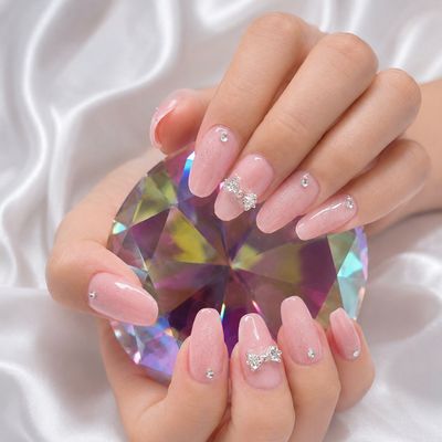大人可愛い✨うる艶ピンク×ワンホン風パーツデザイン（オフなし）
