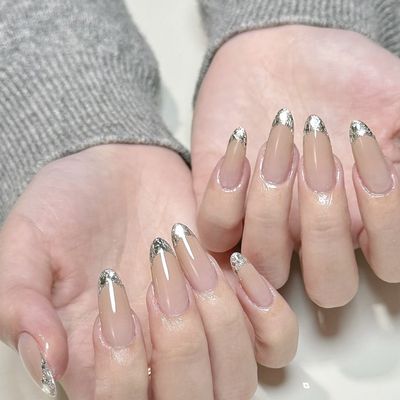 【チップ長さ出し】★上品なガラスフレンチ