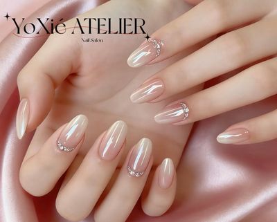 【韓国ちゅるん】ベイビーブーマー×透明感ミラーネイルxパーツ4本まで¥8800