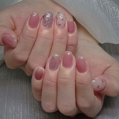 🍀自爪💅、ワンカラ(2ー色で)+アート4本