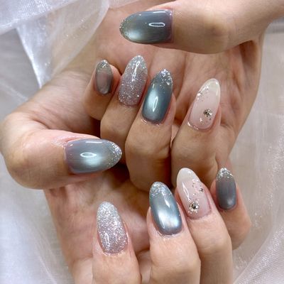 水光マグネット×フラッシュネイルデザイン