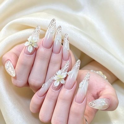 夏限定【チップ長さだし】氷花3Dフラワー×氷ガラスネイル ¥8980