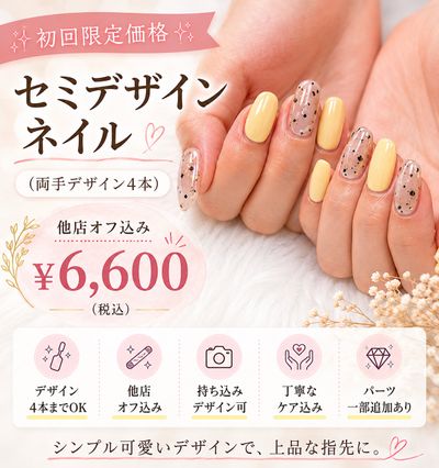 初回限定価格✨️セミデザインネイル(両手でデザイン4本)(他店オフ込み)