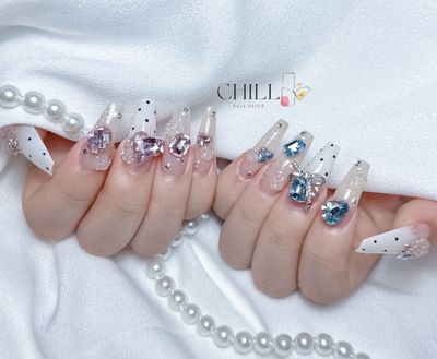 【チップロング長さだし】10本シンプル持ち込みアート＆パーツ付け放題