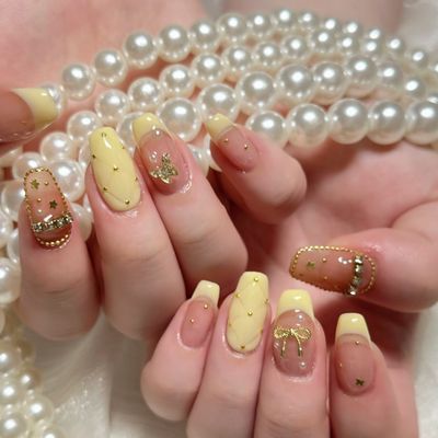 【Hand】🎀キルティング、ぷっくり120分★パーツ無制限+ベース2色まで
