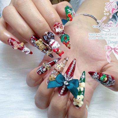 【長さだし】10本アートとパーツ埋め尽くし付け放題◇¥15600→¥13900