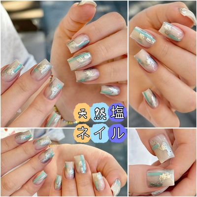 新作〜天然塩(ミントグリーン)ネイル¥9000