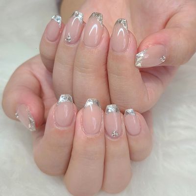 【オフ込】💗ガラスフレンチ◆嬉しいちりばめストーン込み！✨