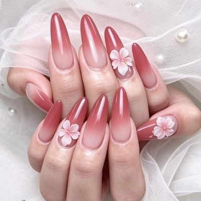 「自爪コース」夏人気NO.1 カラーグラテーション+3Dハイビスカス　7500