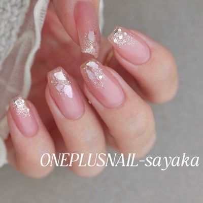 【モデル練習】チップ長さ出しワンカラー、ラメグラ、フラッシュネイル