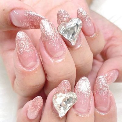 【ワンポイントが超かわいい♪】ビジュー2つ付きワンカラーorラメグラ♪