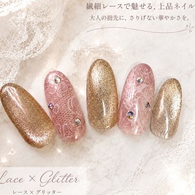 韓国っぽ♡ちゅるん白レース✨オーロラ×上品レースネイルアート
