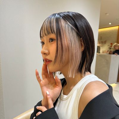 【イヤリングカラー】カット+ブリーチ1回+カラー