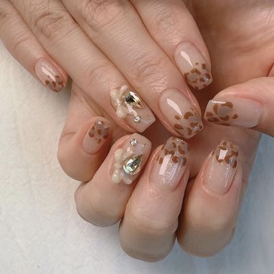 【再来】豹柄ネイル🐾豹柄フレンチ/手描き✨オフ無料✨フィルイン無料