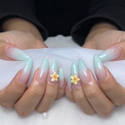 長さだし10本+チークネイル_No①🎀グラデーション🎀ミラーネイル💅