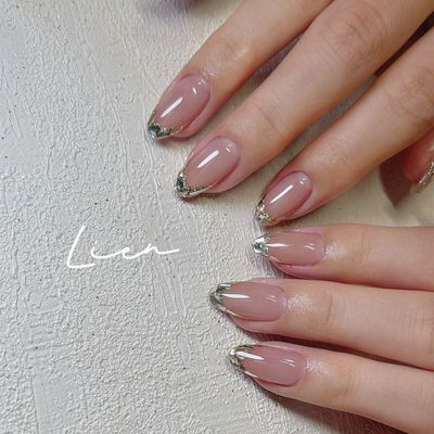 💗ガラスフレンチネイル｜パーツ2個プレゼント付き