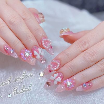 🌼🌼 【チップ長さ出し10本】 ☆パーツ無制限付け放題コー☆13980円