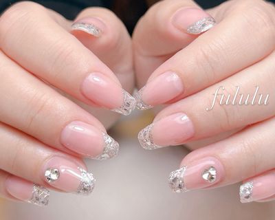 ガラスフレンチネイル💅付替オフ甘皮ケア込まる長持ちネイル