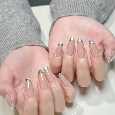 【チップ長さ出し】★上品なガラスフレンチ