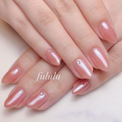 長持ち　ミラーネイル　付替オフ、甘皮ケア込