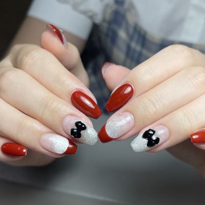 ハンドネイル自爪の♥持ち込みデザイン4本アート、（オフ、ケア込み7日以内お直し無