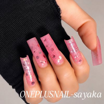 【モデル練習】チップ長さ出しワンカラー、ラメグラ、フラッシュネイル