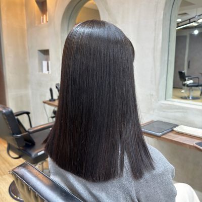 似合わせカット＋低アルカリ縮毛矯正(リタッチ−1000円)