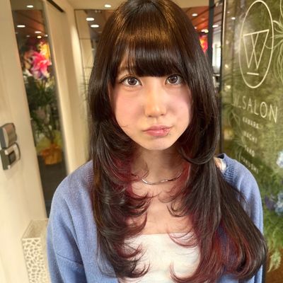 【ダブルカラー】毛先インナー、前髪etcポイントブリーチ＋デザインカラー