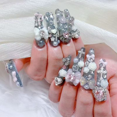 ◆ロングチップMAX◎《長さ出し》豪華パーツ無制限つけ放題地雷ネイル ¥17990