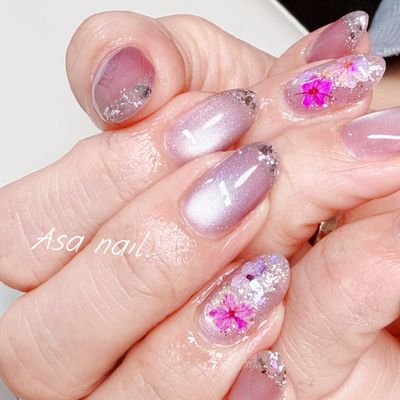 オフ込み✨マグネット+ガラスフレンチ　🌸小さいパーツ付け放題🌸