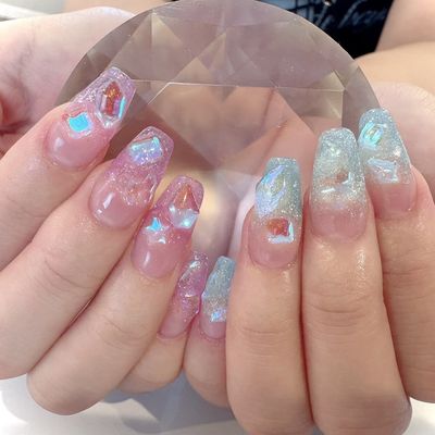 ラメグラデーションスカルプ+パーツ乗せ放題